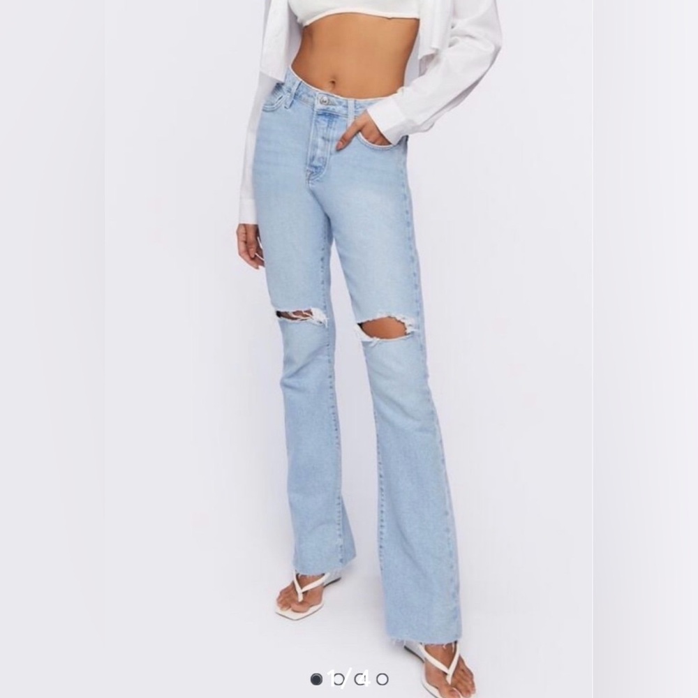 NWT Forever 21 Premium Denim High Rise Bootcut Jeans Light Wash Raw Hem 27